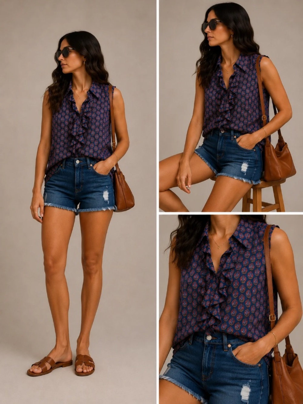 Cabi‎ Sleeveless Ruffle Front Printed Top – Size XS
